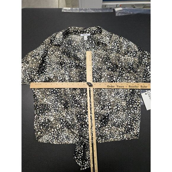 NWT Nine West Tie Front Blouse Size Small Black White Tan Long Sleeve - Picture 6 of 6